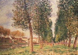 Die Pappelallee in Moret, bewölkter Tag, Morgen