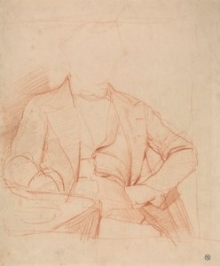 Studie für das Porträt von Mr. Coleman: sitzend, nach vorne gerichtet, linke Hand auf der Hüfte, rechter Arm auf dem Tisch von Alfred Emile Stevens