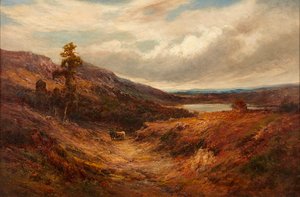 Hochlandrinder auf einem Bergpfad von Alfred de Breanski