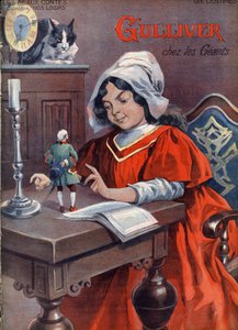 Gulliver bei den Riesen (Brobdingnag). Geschichte von Jonathan Swift. Illustration von Vaccari und Carrey in der Sammlung „Les beaux tales“ „Nos loisirs“ um 1910. Private Sammlung.