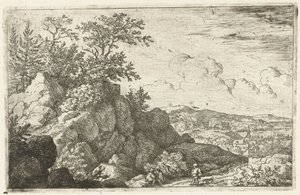 Berglandschaft mit Mann und Hund