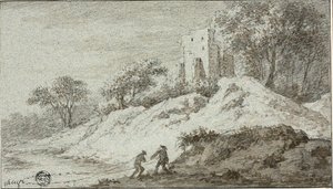 Landschaft mit zwei Figuren und Schloss auf dem Hügel von Allaert van Everdingen