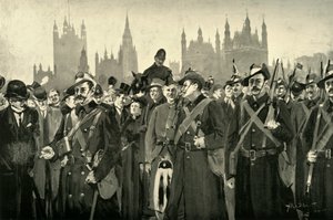 Londons Antwort - Die City Imperial Volunteers überqueren die Westminster Bridge, 1900 von Allan Stewart