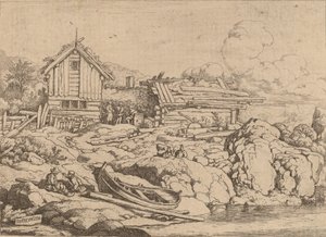 Boot an einem Flussufer mit drei Ziegen, wahrscheinlich um 1645-1656 von Allart van Everdingen