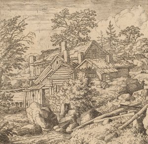 Hamlet auf einem Berghang, wahrscheinlich ca. 1645-1656 von Allart van Everdingen