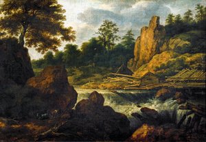 Landschaft mit Sägewerk von Allart van Everdingen