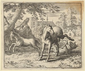 Renard geht mit dem Dachs zum Hof, um den Zorn des Löwen zu besänftigen, 1650-75 von Allart van Everdingen