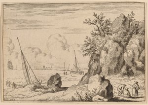 Meereslandschaft mit drei Figuren rechts, wahrscheinlich ca. 1645-1656 von Allart van Everdingen