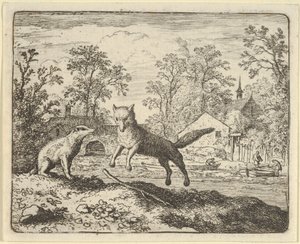 Der Dachs verhängt als Strafe dreimal über einen Stock auf dem Boden zu springen, 1650-75