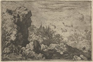 Die drei Reisenden am Fuße des hohen Felsens von Allart van Everdingen