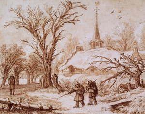 Reisende auf einer Straße in der Nähe eines Dorfes im Winter von Allart van Everdingen