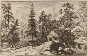 Frau in einer Flusslandschaft, die auf ein Boot schaut, wahrscheinlich um 1645-1656