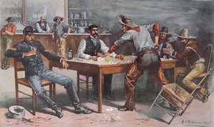 Streit über Karten in einem Western-Saloon
