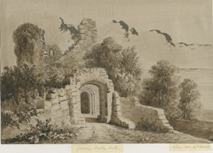 Dudley Castle - Das Tor: Rot-Sepia-Waschzeichnung