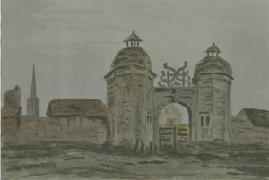 Hamstall Ridware Hall - Portiershäuser: Aquarell, undatiert [1824-1882] von Allen Edward Everitt