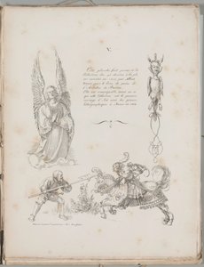 Kunst der Lithographie: Drei Entwürfe aus Dürers Gebetbuch, Platte V von Alois Senefelder