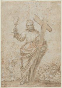 Christus hält einen Kelch und ein Kreuz