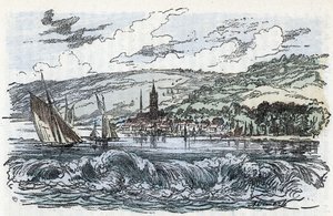Ansicht des Mascaret der Seine in Caudebec-en-Caux in der Seine-Maritime, Normandie. Gravur aus „Natur und Mensch“ von Rengade 1881. Private Sammlung