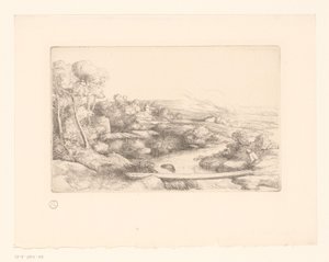 Landschaft mit Brücke über einen Fluss
