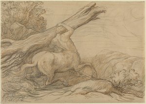 Zentaur, der einen Baumstamm trägt