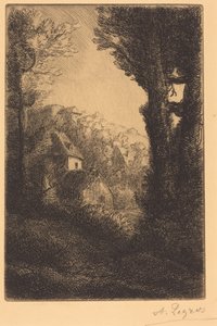 Bauernhof an einem Hang im Sonnenlicht von Alphonse Legros