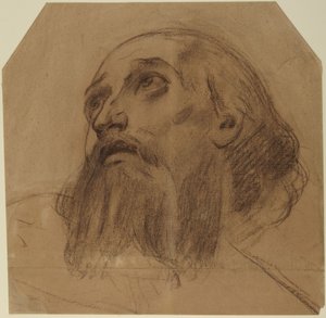 Kopf eines bärtigen Heiligen, der nach oben schaut von Alphonse Legros