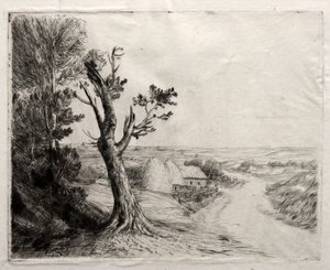 Landschaft mit Strohhaufen von Alphonse Legros