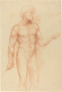 Studie einer Männerfigur, die einen Stab hinter dem Rücken hält
