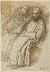 Zwei Mönche in einer Kirche sitzend von Alphonse Legros