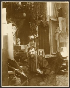 [Selbstporträt in seinem Atelier, Rue du Val-de-Grâce, Paris] von Alphonse Maria Mucha