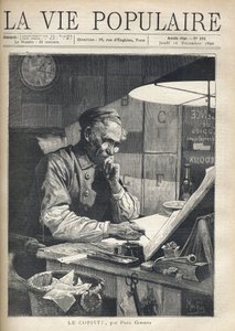 Ein konzentrierter Kopist bei der Arbeit in seinem Büro. Illustration von Alfons Maria Mucha (Alphonse Marie Mucha) von Alphonse Mucha