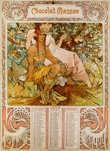 Schokoladenkalender von Masson, illustriert von Mucha (1860–1939), einem tschechischen Jugendstilmaler von Alphonse Mucha