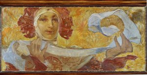 Frau mit Schal von Alphonse Marie Mucha