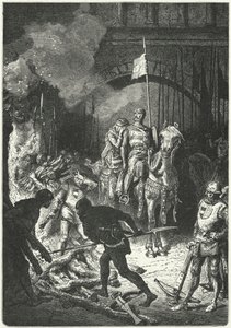 El Cid, begleitet von seiner Frau Dona Jimena, überwacht den Bau des Scheiterhaufens von Ahmed, maurischer König von Valencia von Alphonse Marie de (after) Neuville