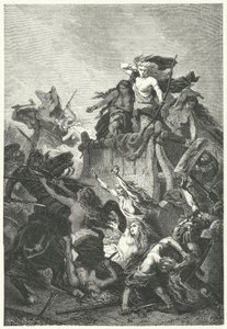 Germanische Frauen verteidigen ihr Lager bis zum Tod (Stich) von Alphonse Marie de (after) Neuville