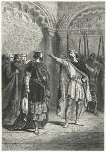 Hugo Capet, König der Franken, und der rebellische Graf Adalbert von Périgord, 987 (Gravur) von Alphonse Marie de (after) Neuville