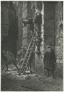 Protestanten zerstören eine Statue der Jungfrau und des Kindes auf Notre Dame, Paris von Alphonse Marie de (after) Neuville