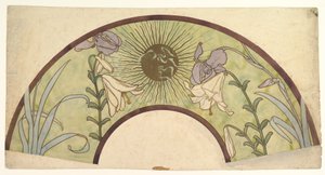 Entwurf für einen Fächer mit Sonnenstrahlen, Lilien und Schwertlilien