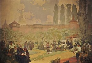 Der Druck der Bibel von Kralice in Ivancice Der Zyklus Das Slawische Epos von Alphonse Mucha