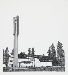 Zeichnung der Kirche der Drei Kreuze von Alvar Aalto