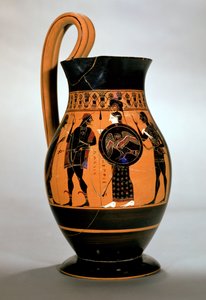 Attische schwarzfigurige Olpe, die Athena zeigt, wie sie Poseidon konfrontiert, 6. Jahrhundert v. Chr.