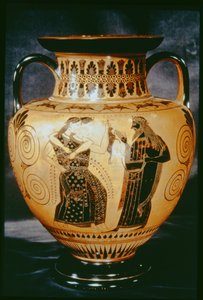 Attische schwarzfigurige Amphore mit einer dionysischen Szene, 540-530 v. Chr. von Amasis Painter