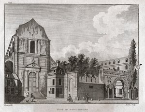 Die Kirche der Blancs Manteaux im Marais-Viertel in Paris (Gravur)