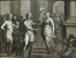 Théagène erhält die Fackel aus den Händen von Chariclée