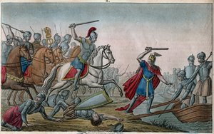 Clodion genannt „Der Haarige“ (428-448), Vorfahre der Merowinger, Anführer der Salierfranken - Clodion wurde von Aetius, General von Valentinian III., besiegt, der ihn zwang, den Rhein zu überqueren - Gezeichnet und graviert von Ambroise Tardieu im Jahr 18