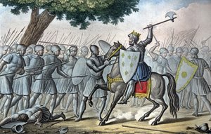 Ludwig VI, bekannt als „der Dicke“ (1081 - 1137), in der Schlacht von Brenneville, versucht 1119, die Normandie von König Heinrich I zu entfernen - Entworfen und graviert von Ambroise Tardieu, 1825 von Ambroise Tardieu