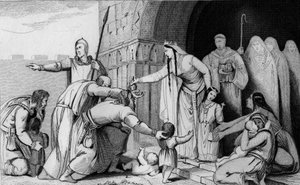 Königin Bathild 626 oder 627 bis 680 gibt den Armen Geld - Batilde (oder Bathilde, Frau von Clovis II) hebt eine Abgabe auf, die die Gallier pro Kopf zahlten, da einige Eltern, die zu arm waren, um zu zahlen, ihre Neugeborenen sterben ließen - Chelles Abbe