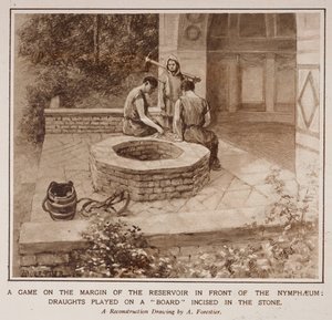 Ein Spiel am Rand des Reservoirs vor dem Nymphaeum, aus einem Artikel mit dem Titel 