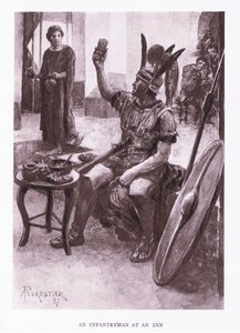 Ein Infanterist in einem Gasthaus, Illustration aus Der römische Soldat, 1928 von Amedee Forestier