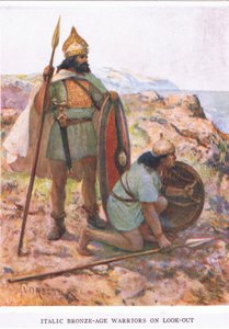 Italische Bronzezeit-Krieger auf der Wache, Illustration aus 
